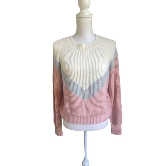 NWT LA Hearts PAC Sun Tri Color Block Fuzzy Knit Cropped Sweater Size M - Picture 2 of 12